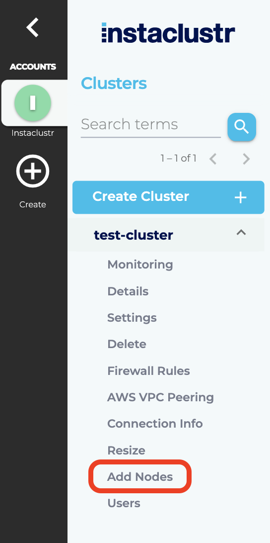 Click the "Add Nodes" button in the sidebar to add more nodes to that cluster.