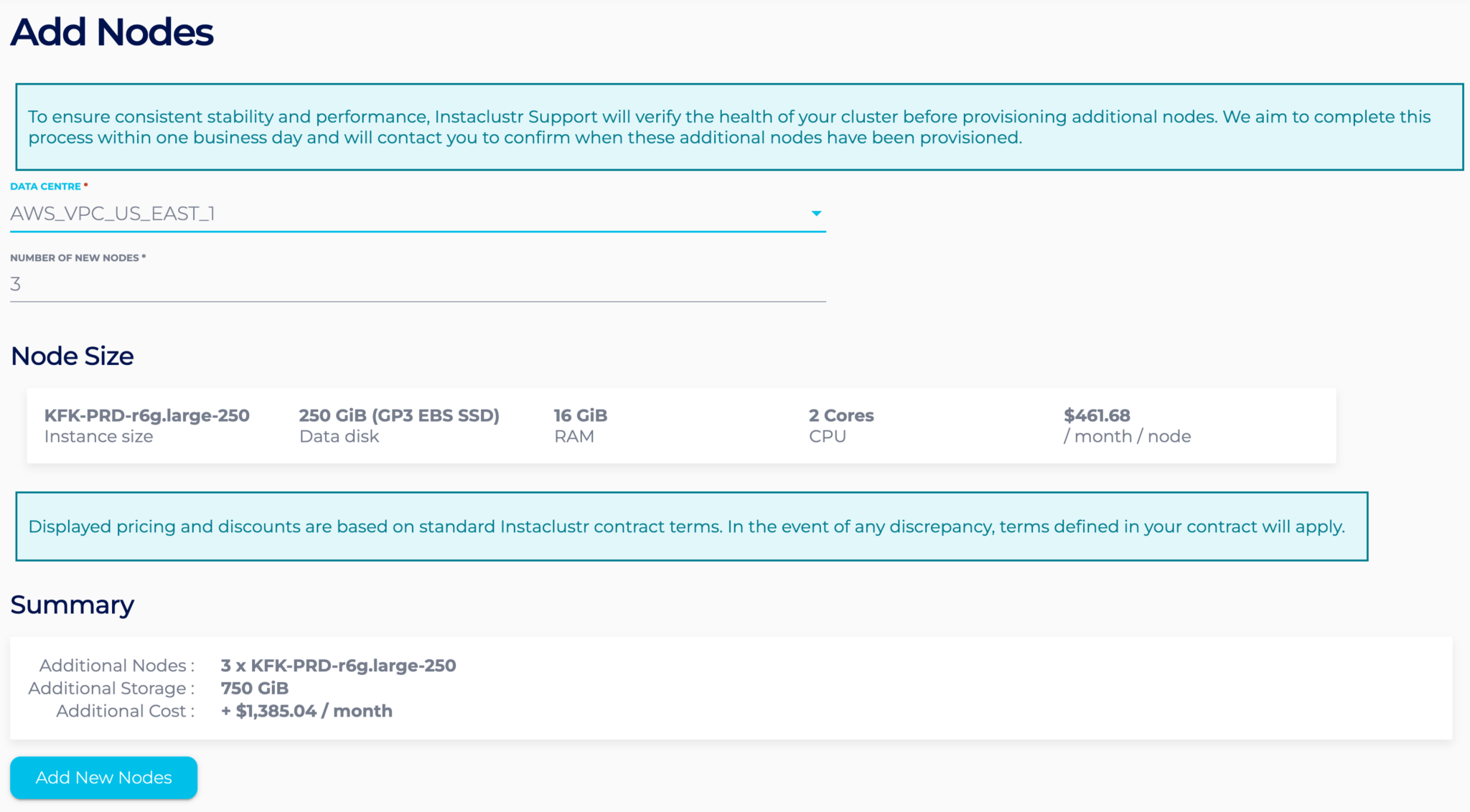 View the information about the nodes you wish to add with this Add Nodes page.