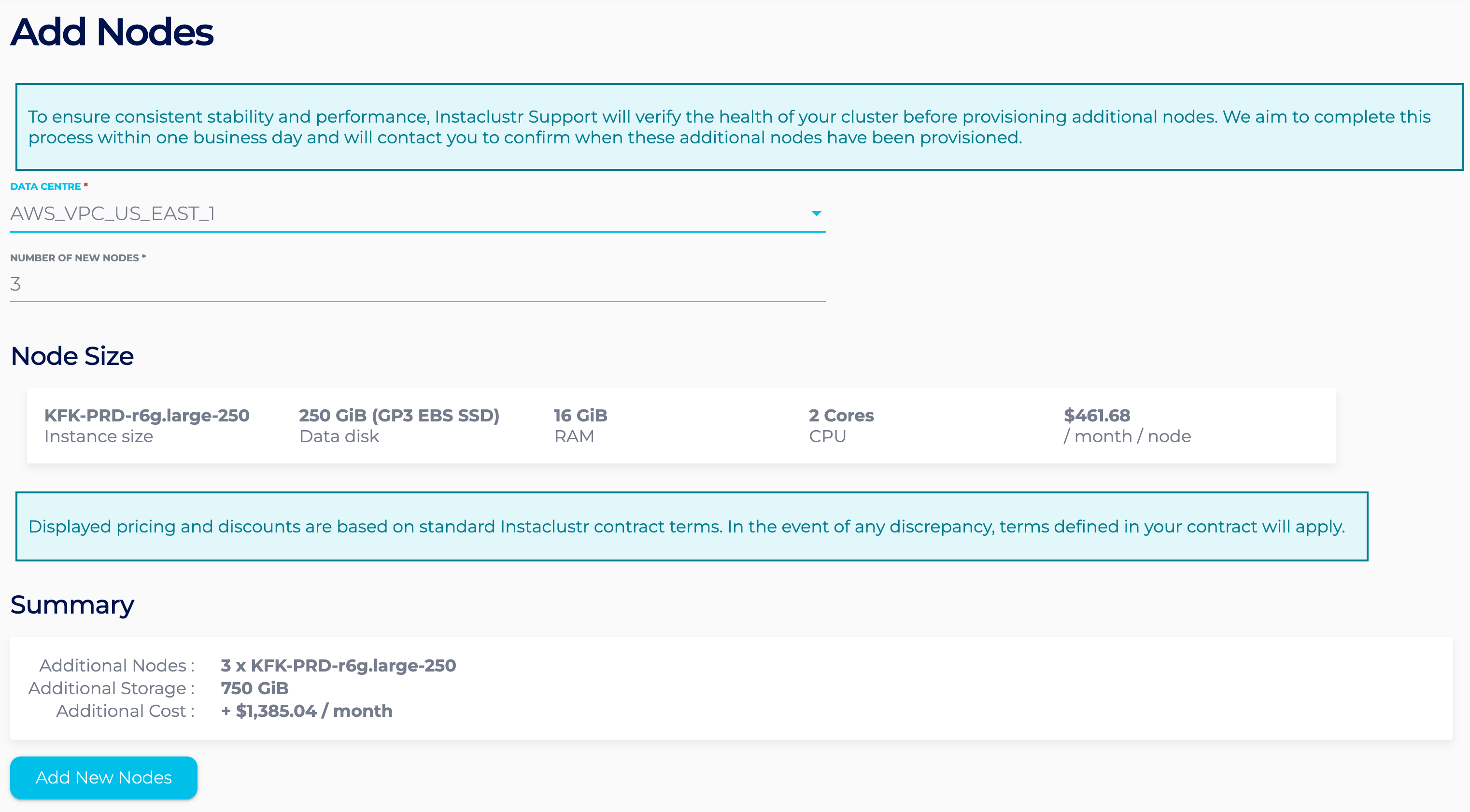 View the information about the nodes you wish to add with this Add Nodes page.