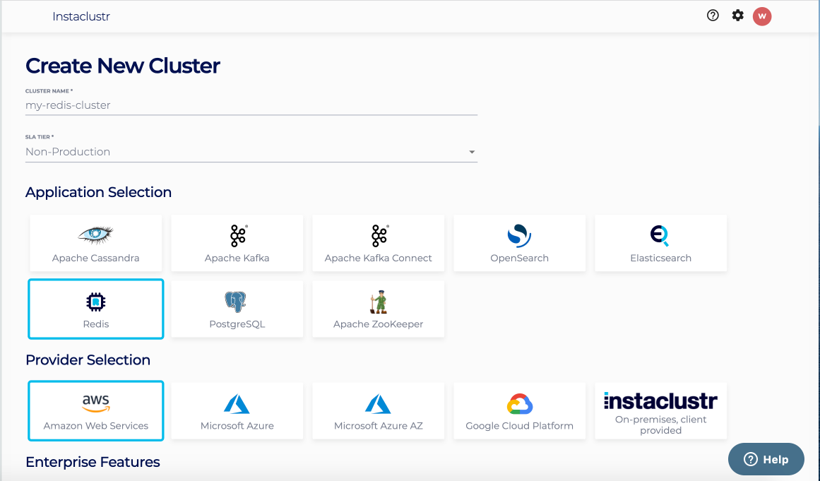 Instaclustr console cluster creation