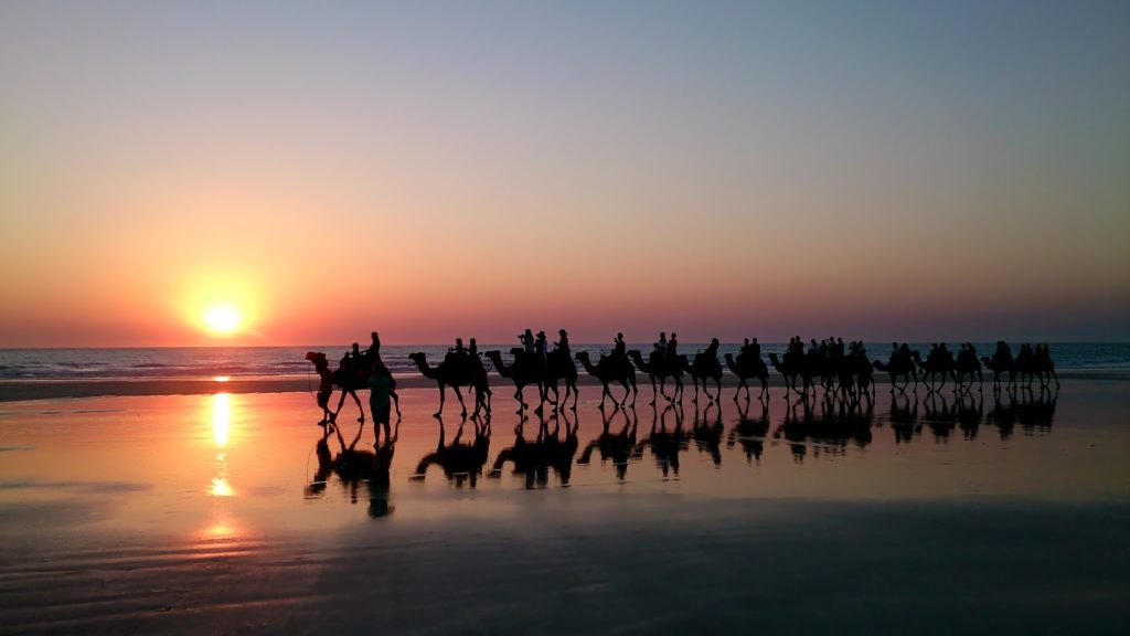 Cable Beach, Western Australia, where you can uniquely see the sunset and camels