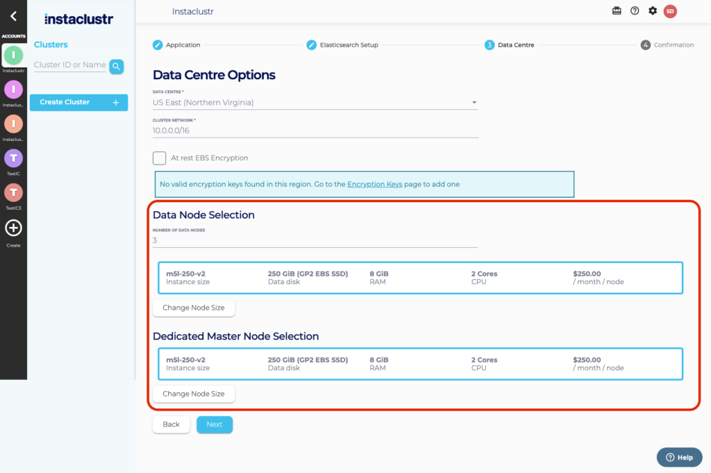 Screenshot showing dedicated master node selection