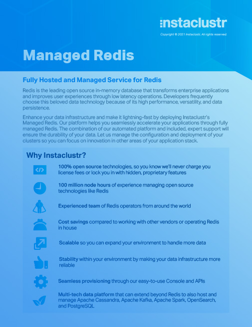 Managed Redis at instaclustr data sheet