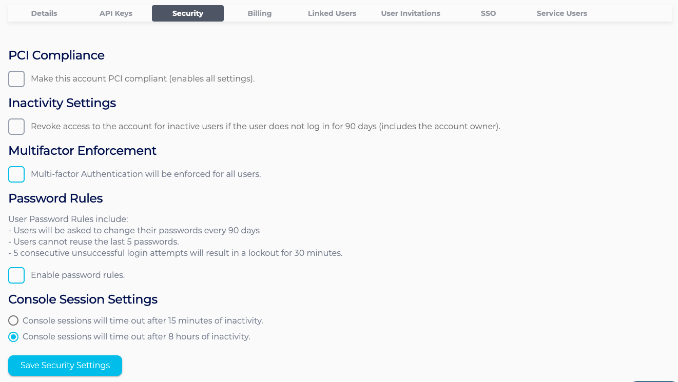 Account Security Options - Instaclustr