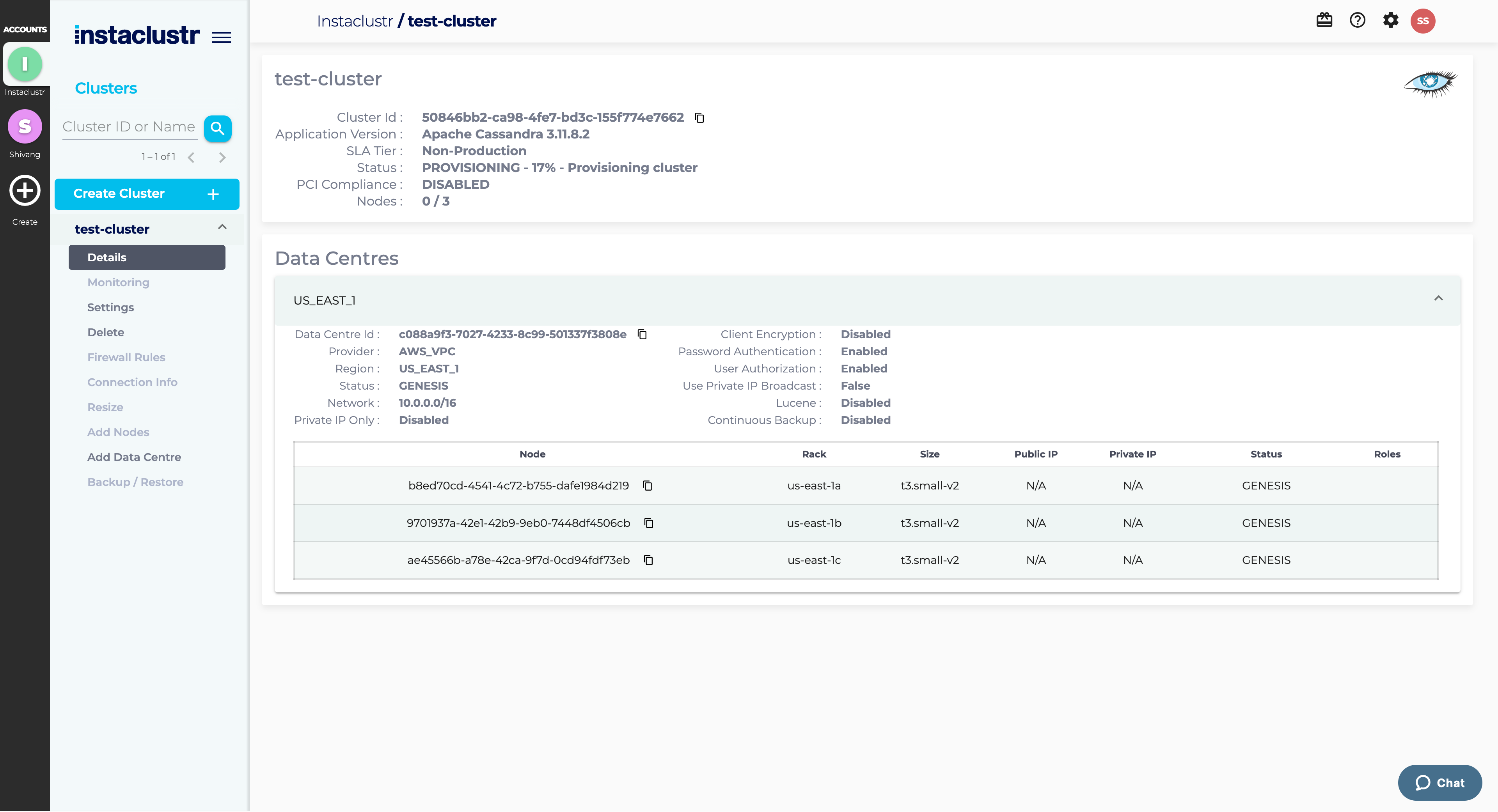 Screenshot: Provisioning Cluster