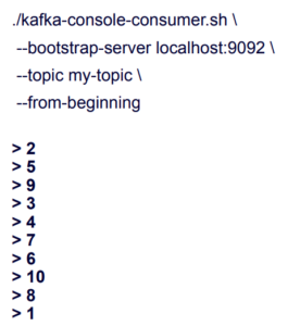 Consumer reading the data back from the topic, starting at the beginning