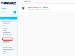Press the Application Logs button for your cluster