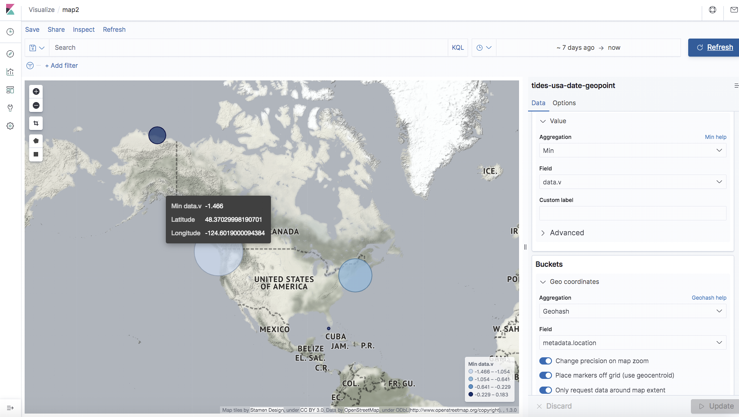 Visualisation map of kibana, with graph settings
 