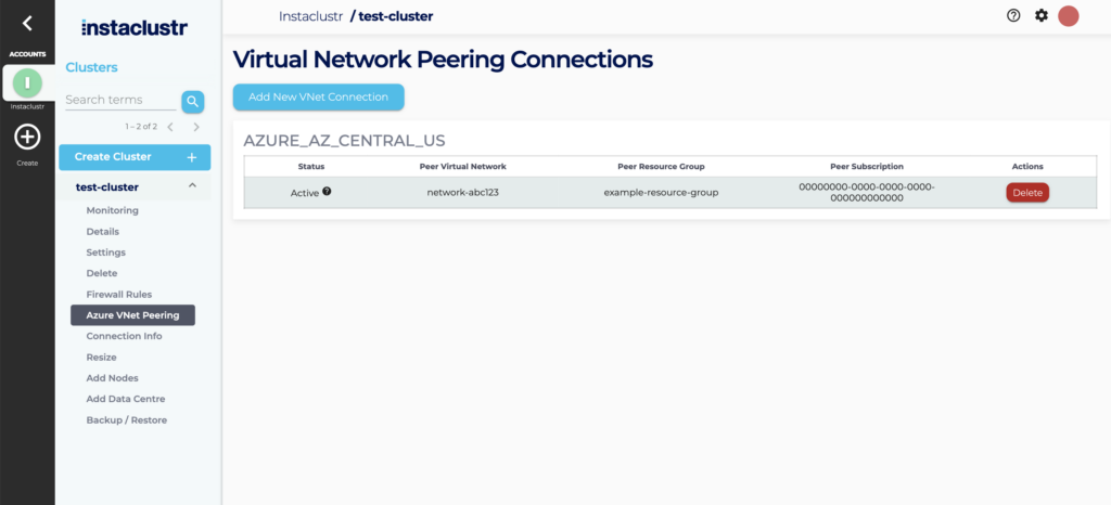 A list of all of your VNet peering connections.
