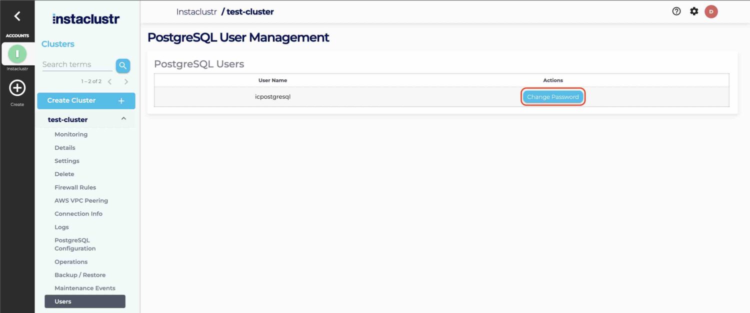 Change PostgreSQL Default User Password - Instaclustr