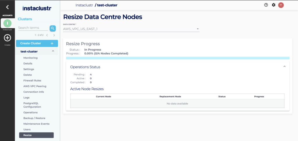 PostgreSQL cluster resizing in progress