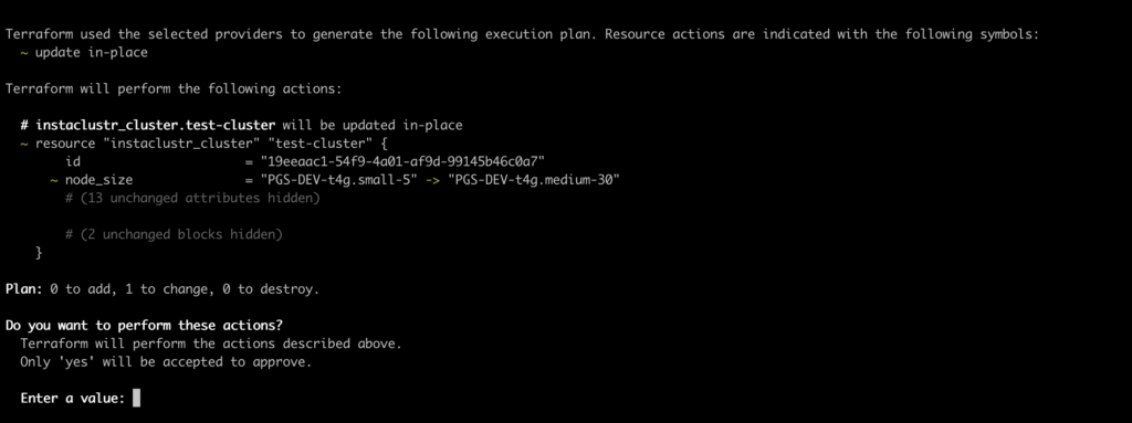 Terraform options for resizing a PostgreSQL cluster