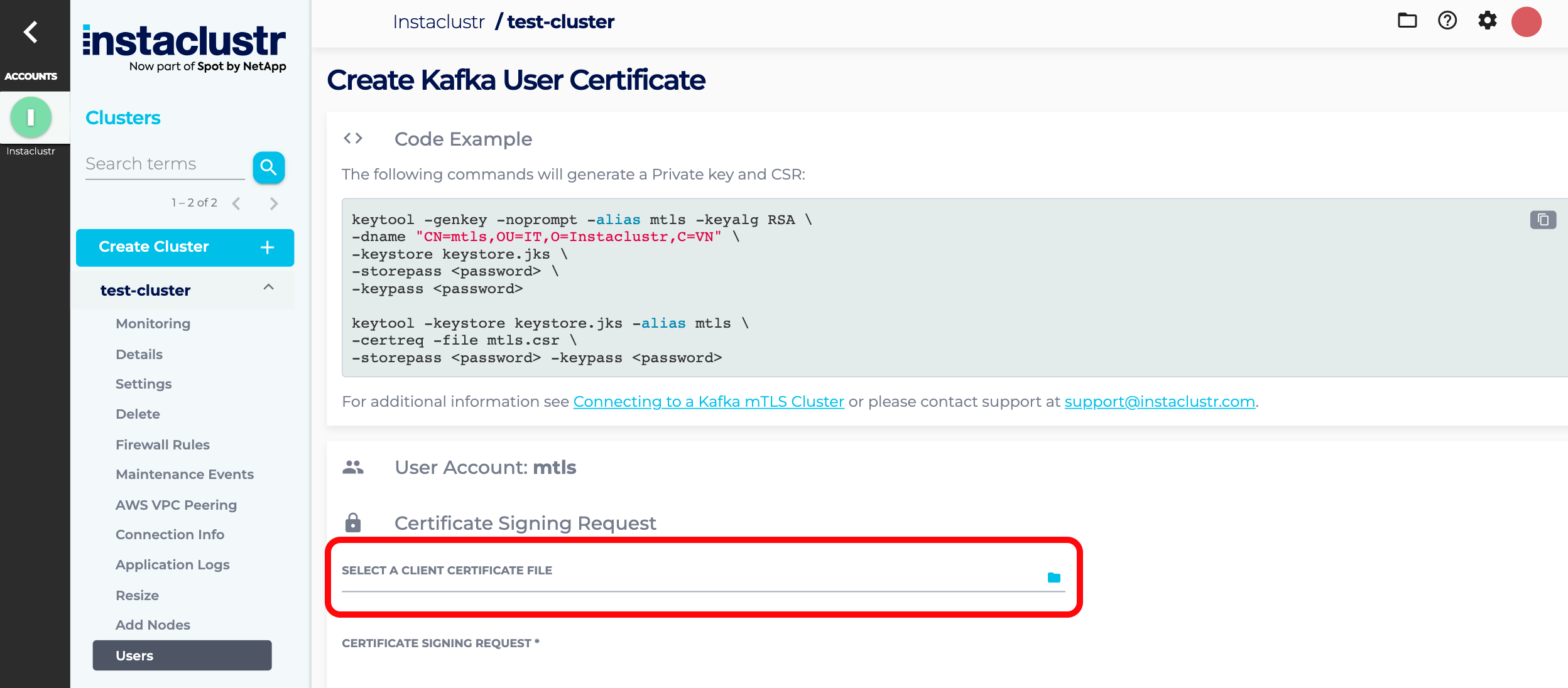 Press the file icon to select a certificate file from your computer