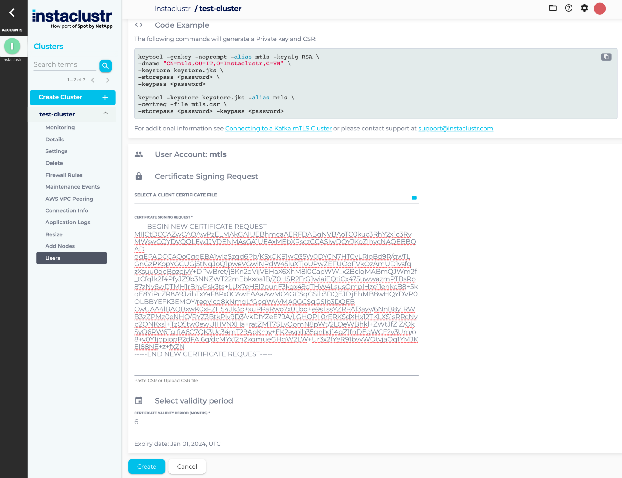 Fill in the details of the certificate and then Press the Create button once you are done