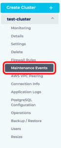 Select the "Maintenance Events" tab for your cluster