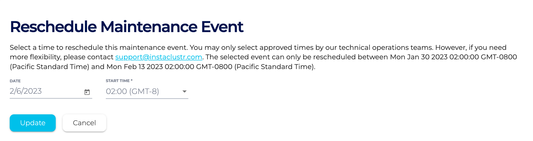 Select a date and time for when you want the maintenance event to be rescheduled