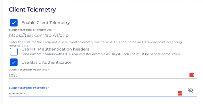 Client Telemetry configuration in the Instaclustr Console