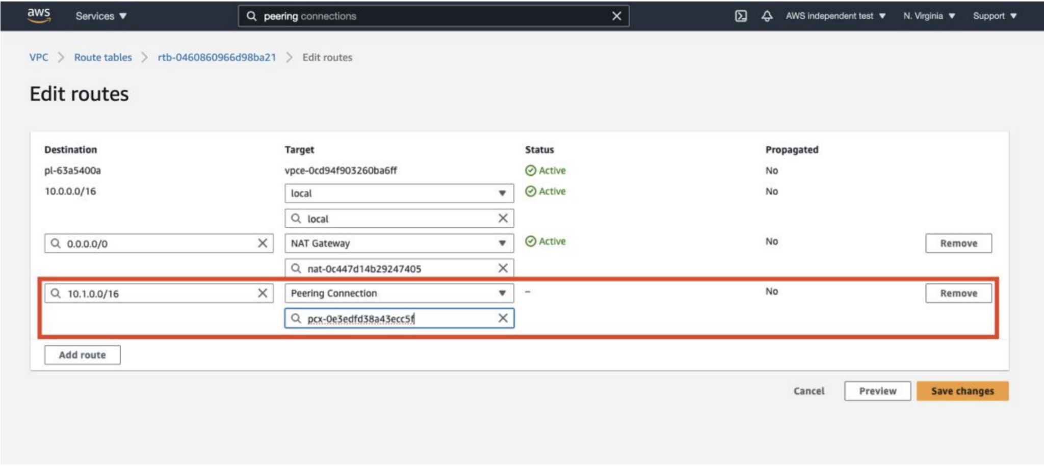 Enter the destination and target information to add new routes