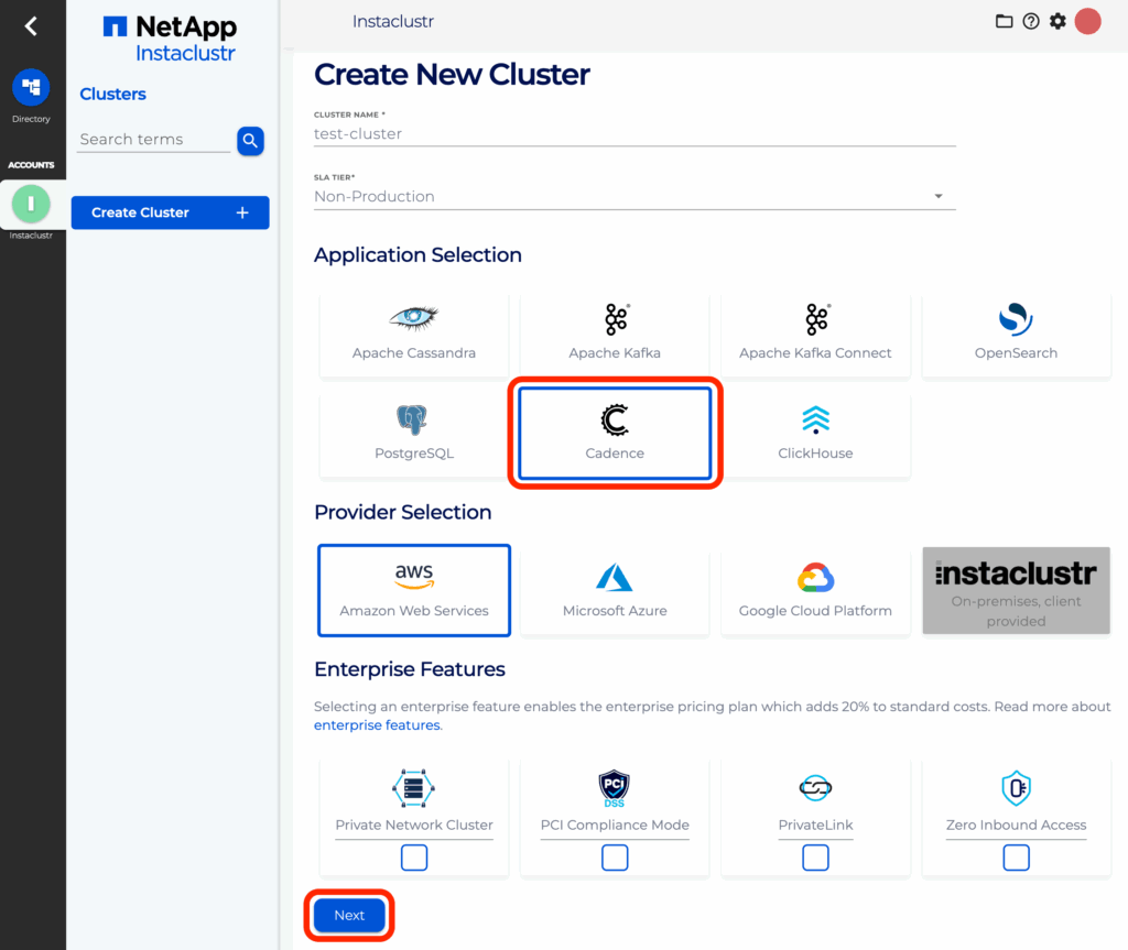 Select the Cadence application, and then press the Next button.