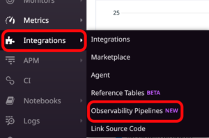 Select the Observability Pipelines option within the Integrations section of the sidebar