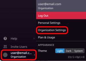 Select the Organization Settings option in the sidebar