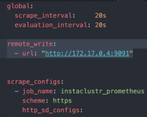 Use the Vector container IP address in the Prometheus remote_write section of your config file