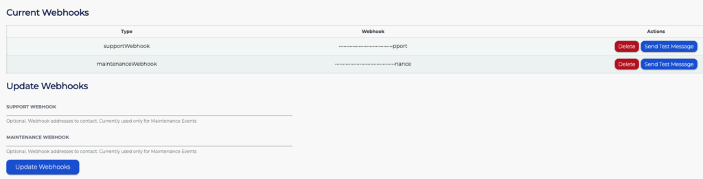 In the list of your Current Webhooks, you can press the Send Test Message button.