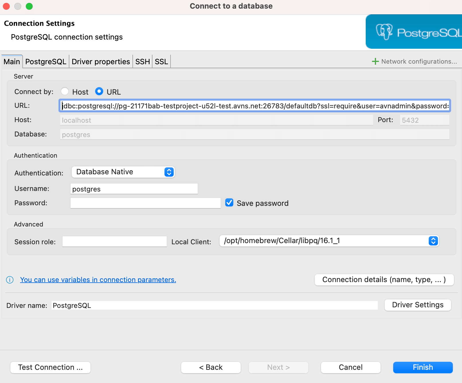 Aiven postgres screenshot