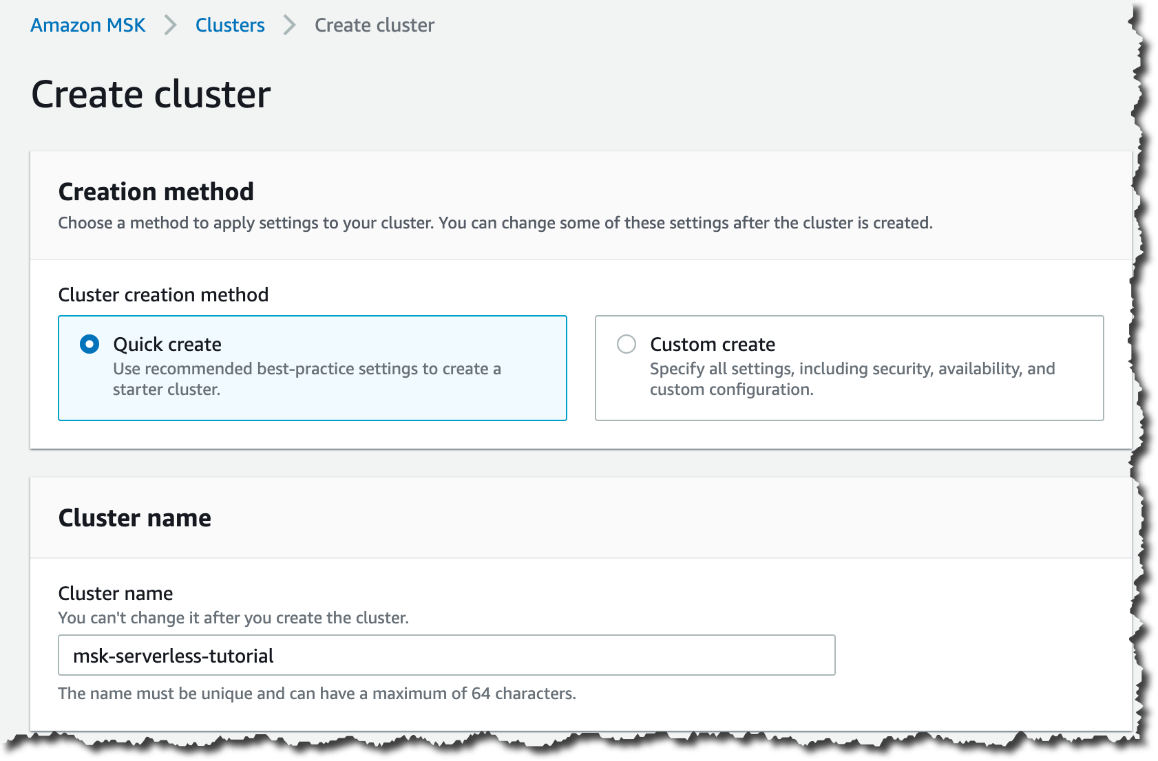 Amazon MSK screenshot