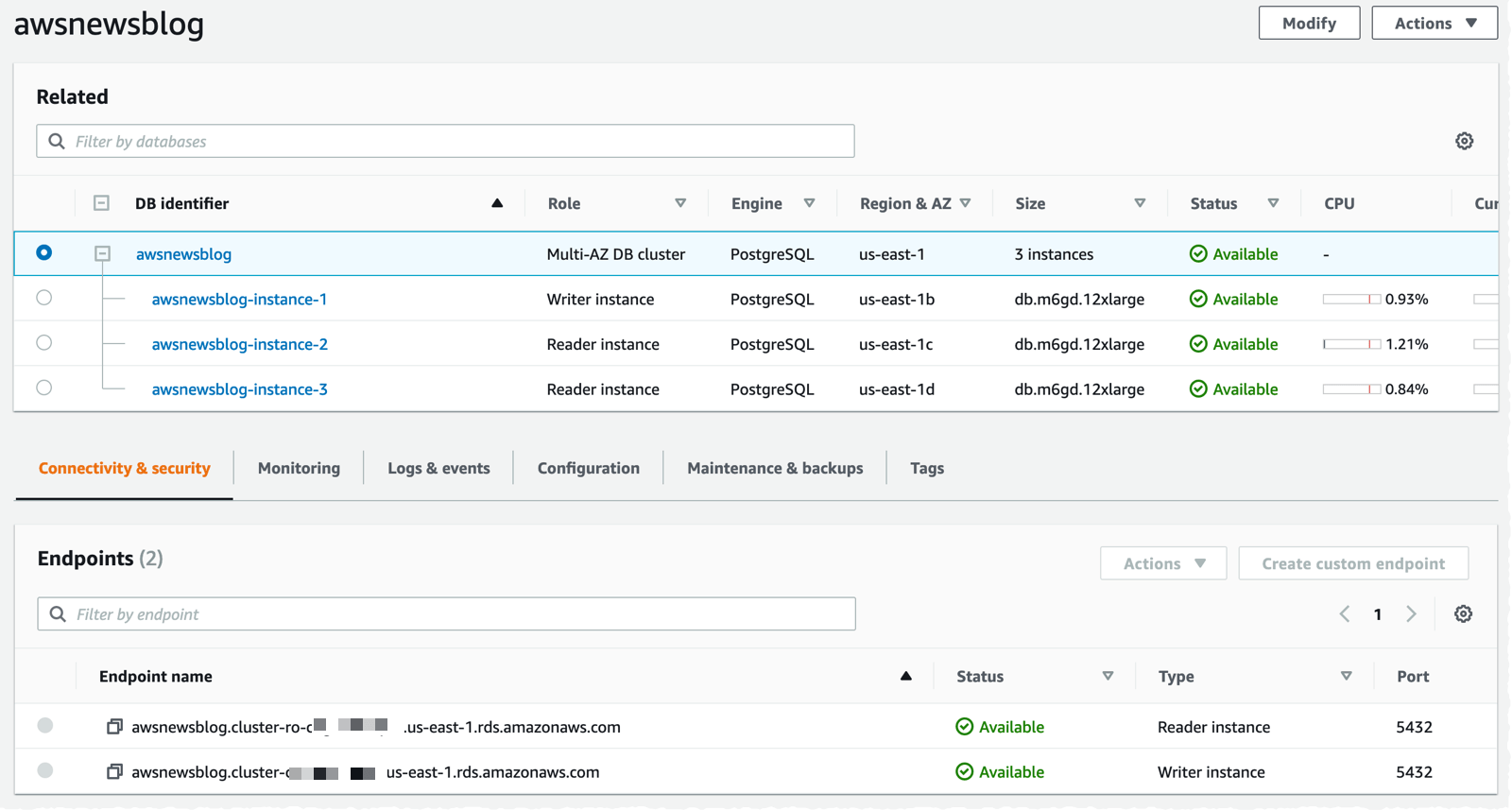 Amazon RDS Postgres screenshot