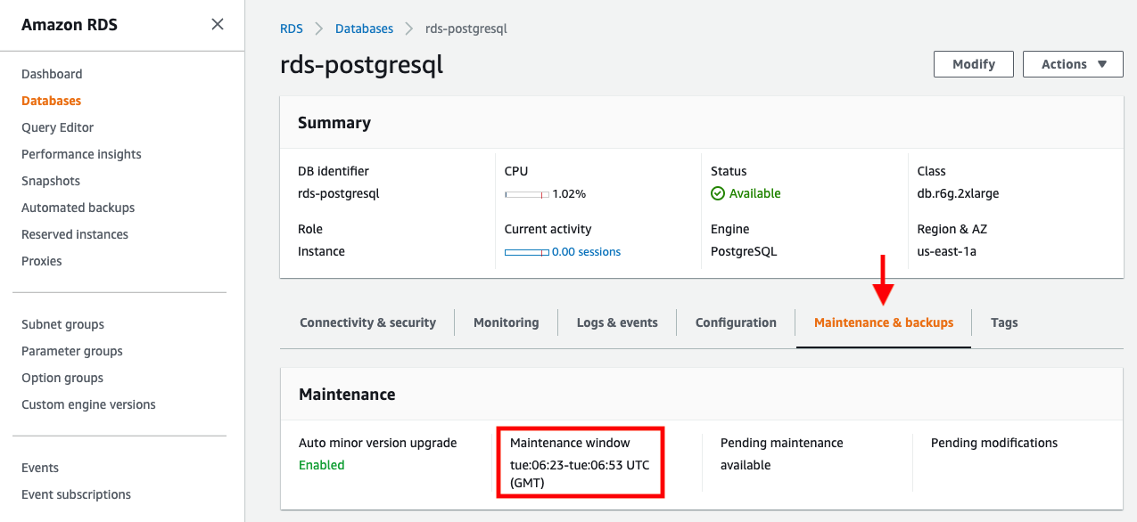 Amazon RDS screenshot