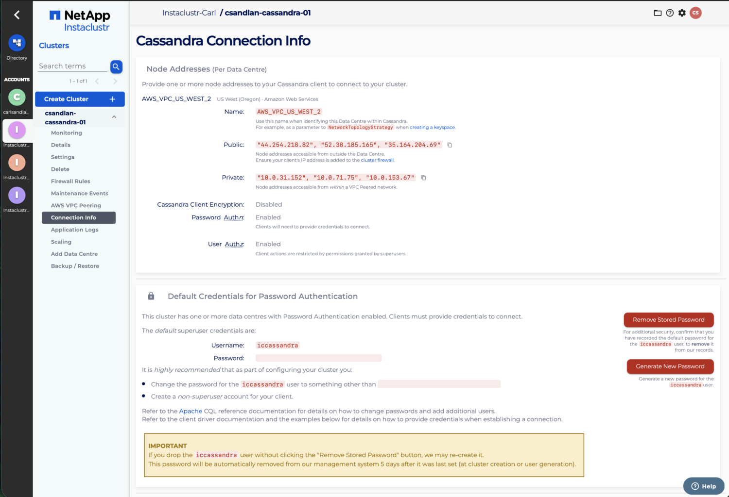 Changing the Apache Cassandra default user password - Instaclustr