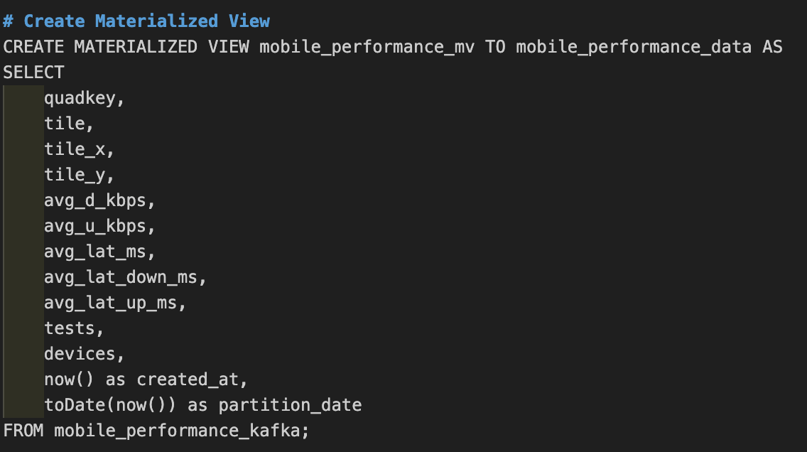 configuring clickhouse kafka materialized view screenshot