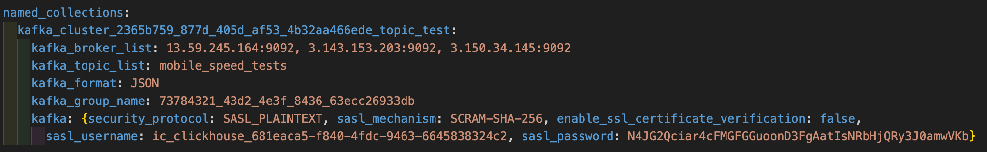 configuring clickhouse kafka named collection screenshot
