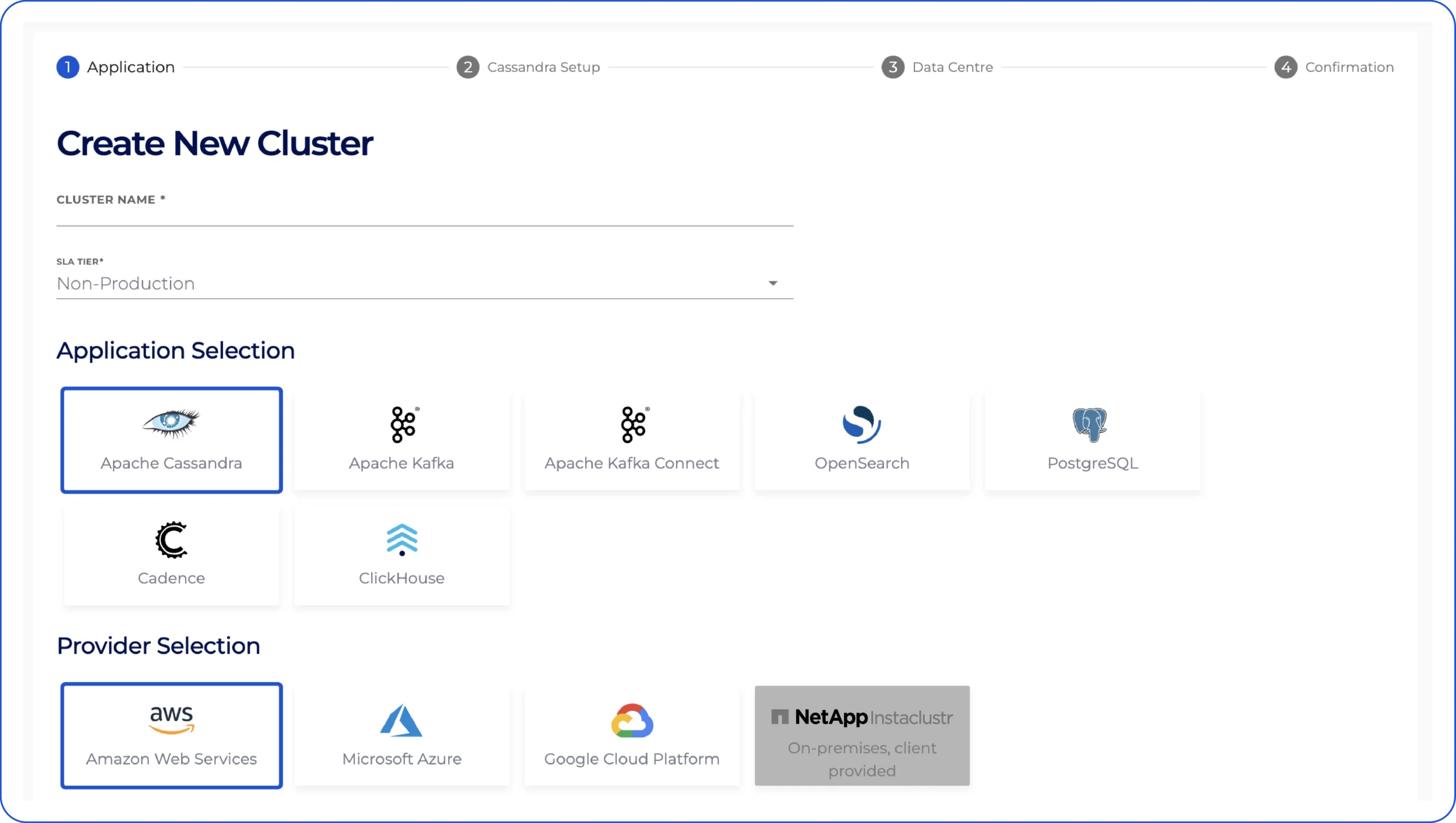 console cluster creation screenshot