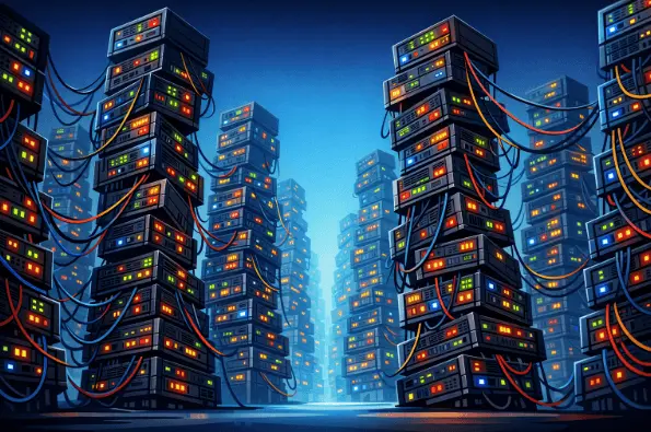 AI-generated image of data racks and cables