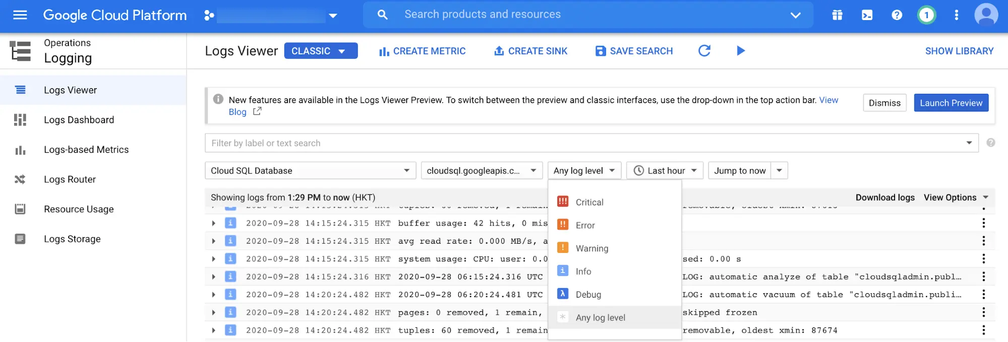Google Cloud SQL for PostgreSQL screenshot