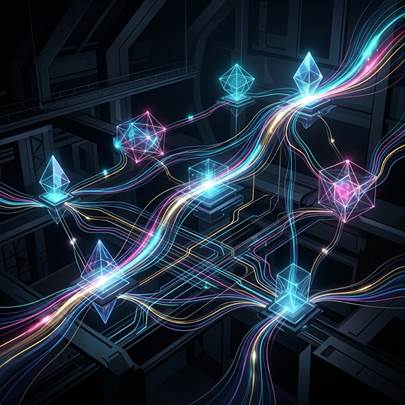 illustration of network nodes connected by light