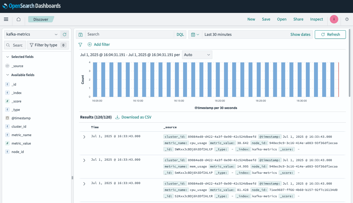 OpenSearch Kafka ingestion screenshot