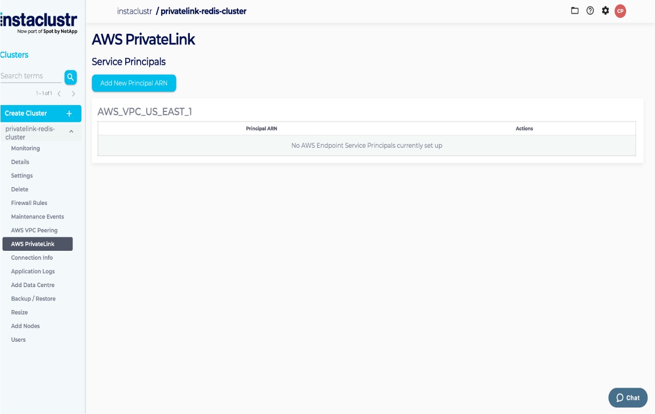 Managing Principal ARNs of a PrivateLink Redis Cluster Instaclustr