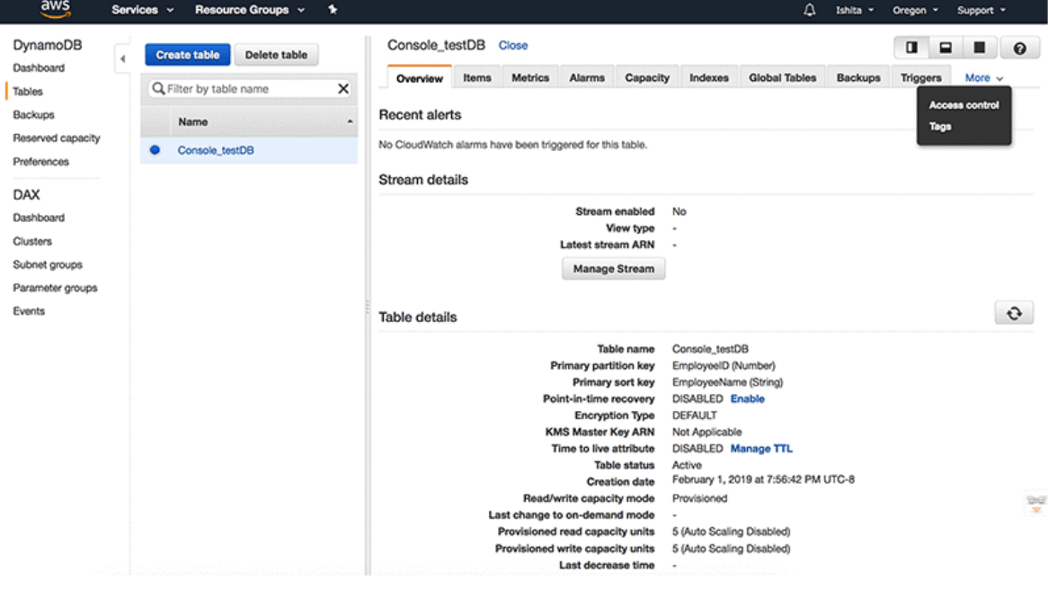 DynamoDB screenshot